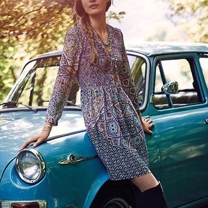 Anthropologie Maeve Smocked Long Sleeve Dress